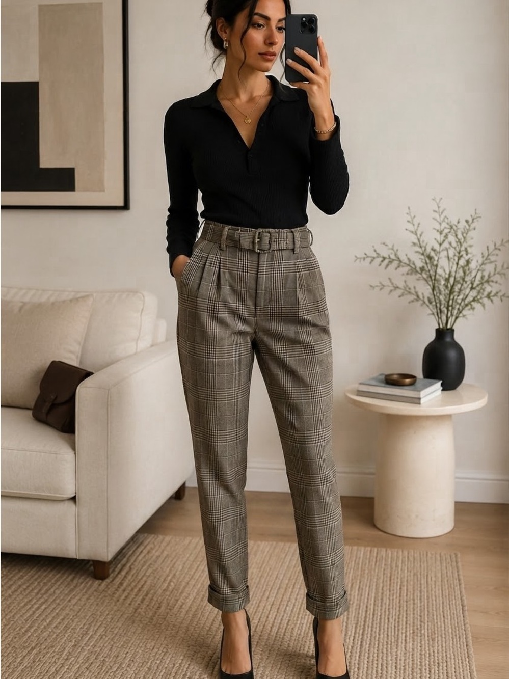 NWOT Wild Fable Plaid High Rise Belted Pleated Trousers Sz 10
